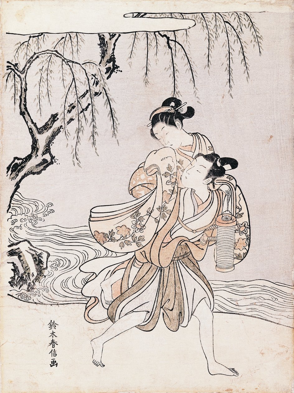 Pár a folyó partján, Suzuki Harunobu (1725-1770), tinta és színek, Japán, japán civilizáció, Edo-korszak alkotó: Suzuki Harunobu