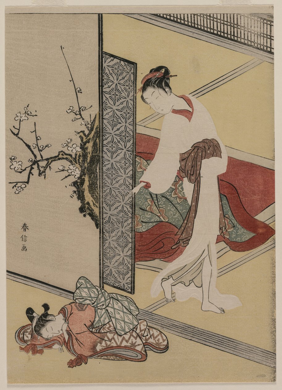 udvarhölgy és alvó kísérő, 1760-as évek vége. alkotó: Suzuki Harunobu