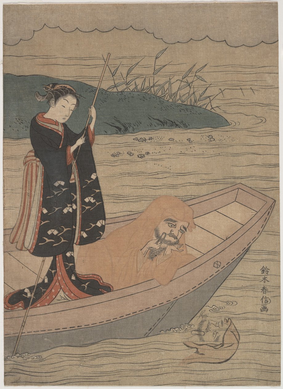 Daruma csónakban, kísérővel alkotó: Suzuki Harunobu