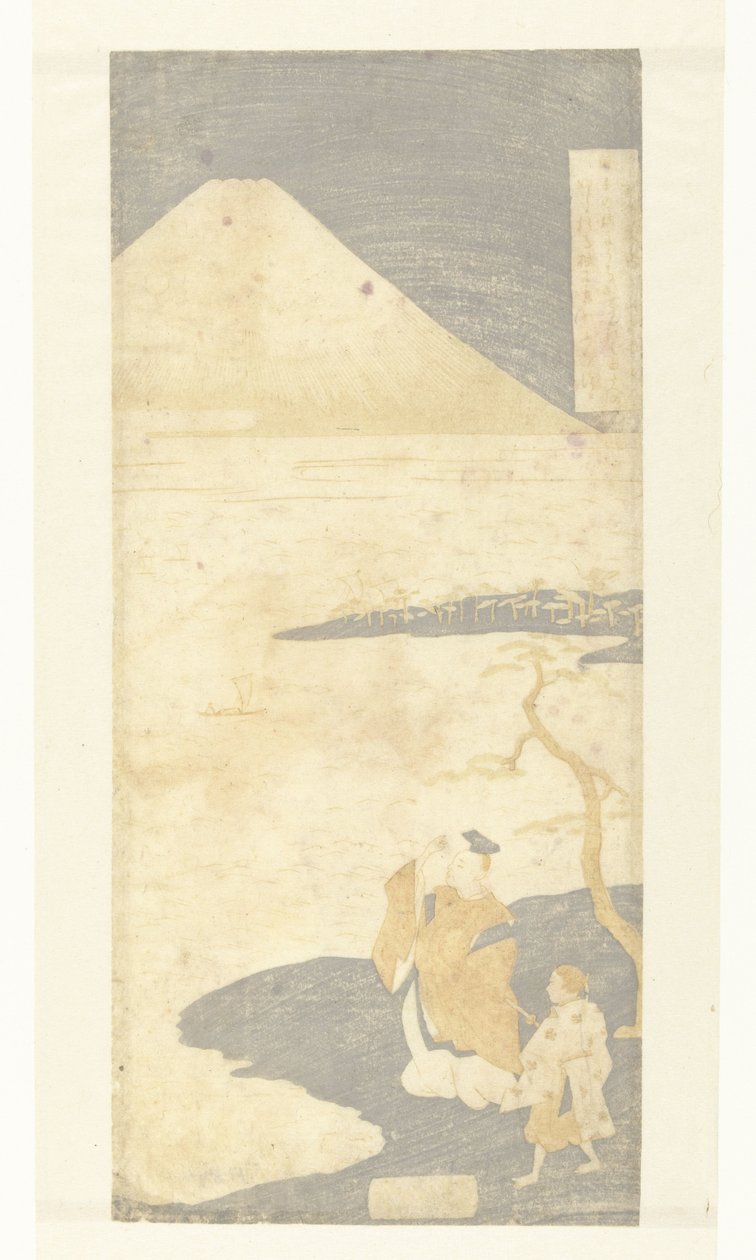 Yamabe no Akahito költő a Fuji-hegyet nézi Száz költő versei (sorozat címe) Hyakunin isshu no uchi (sorozat címe) alkotó: Suzuki Harunobu