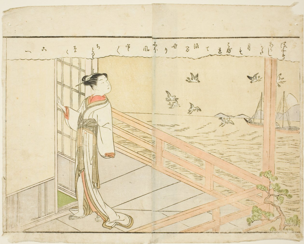 Kétoldalas illusztráció a kötetből. A tavaszi brokátok képkönyve (Ehon haru no nishiki) 2. része alkotó: Suzuki Harunobu