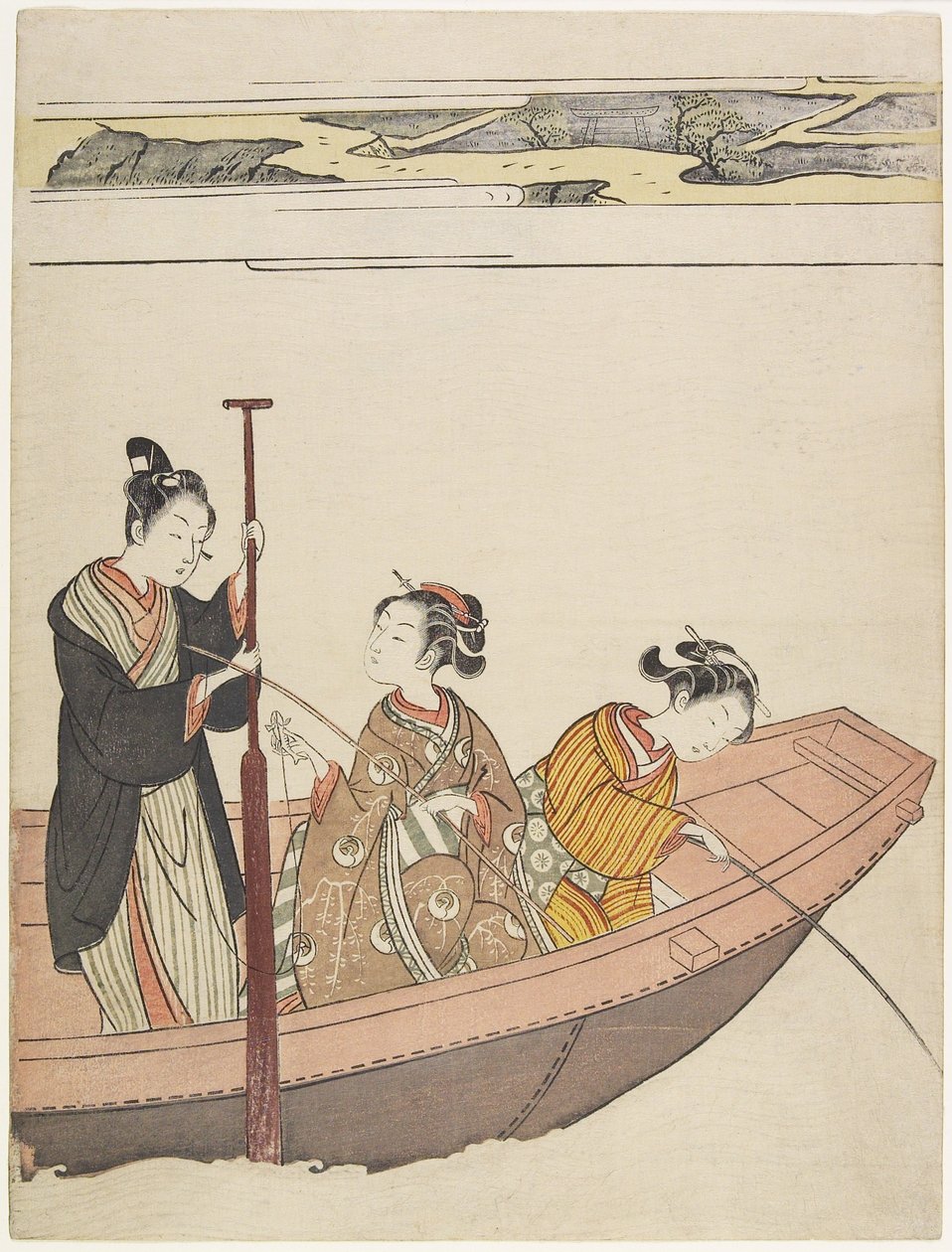 Horgászat a Sumida folyón lévő Mimeguri szentély közelében, kb. 1767 alkotó: Suzuki Harunobu