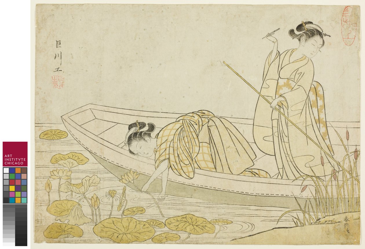 Lótuszvirágok gyűjtése, 1765 alkotó: Suzuki Harunobu