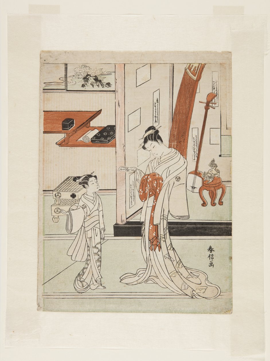 Gésa és kísérő (színes fatömbnyomat) alkotó: Suzuki Harunobu