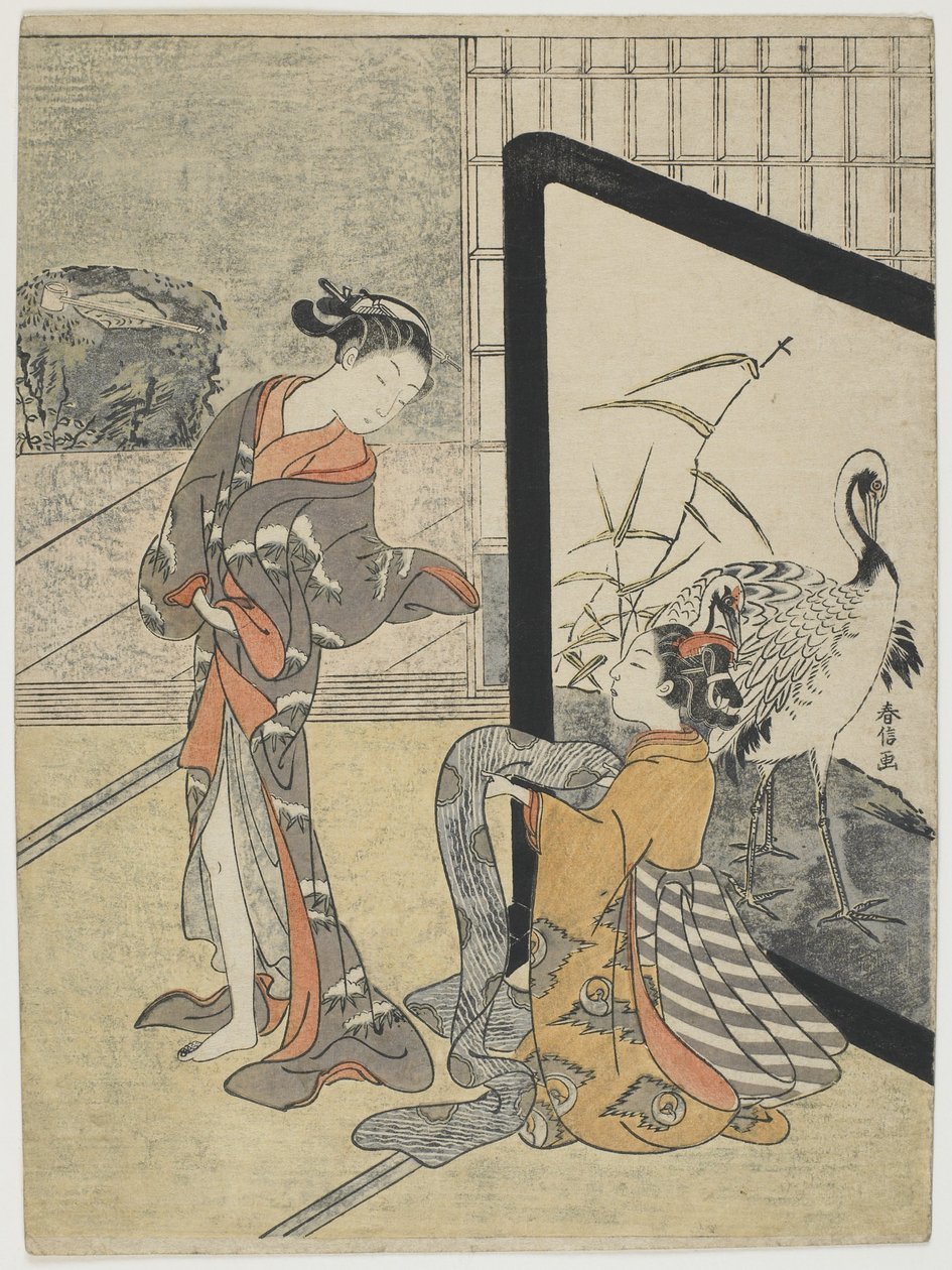 Öltözködés, 1765-69 (színes fametszet) alkotó: Suzuki Harunobu
