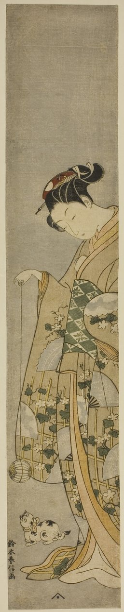 Lány játszik egy macskával alkotó: Suzuki Harunobu