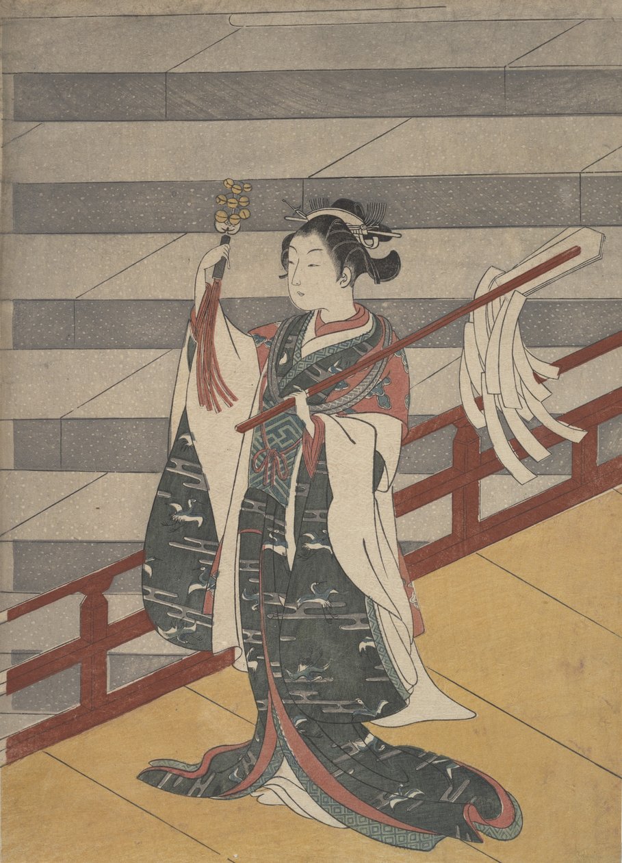 Lány az erkélyen a kőlépcső felett, kb. 1768., kb. 1768. alkotó: Suzuki Harunobu