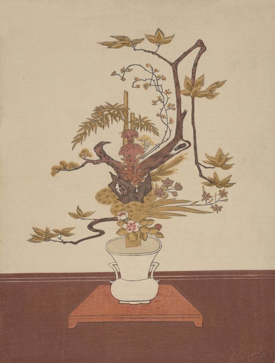 Ike Bana virágkötészet Ike-no-bo stílusban, valószínűleg 1765., valószínűleg 1765. alkotó: Suzuki Harunobu