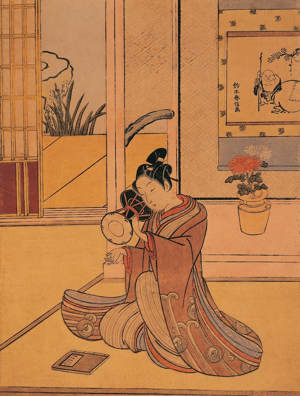 Olaszország, Genova, Fiatal férfi dobon, Suzuki Harunobu (kb. 1725-1770), fametszet alkotó: Suzuki Harunobu