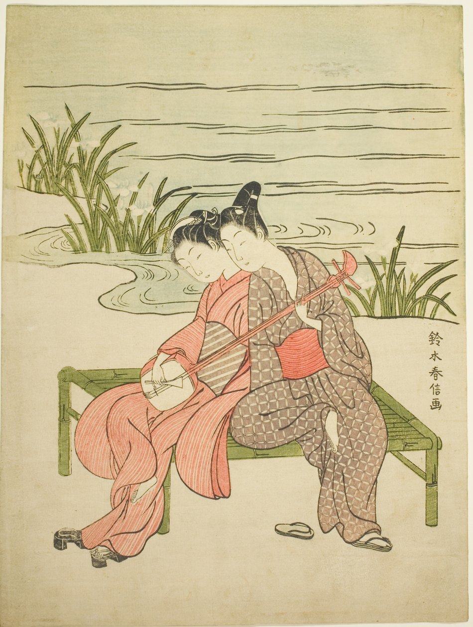 Lovers Playing the Same Shamisen (Xuanzong és Yang Guifei paródiája) alkotó: Suzuki Harunobu