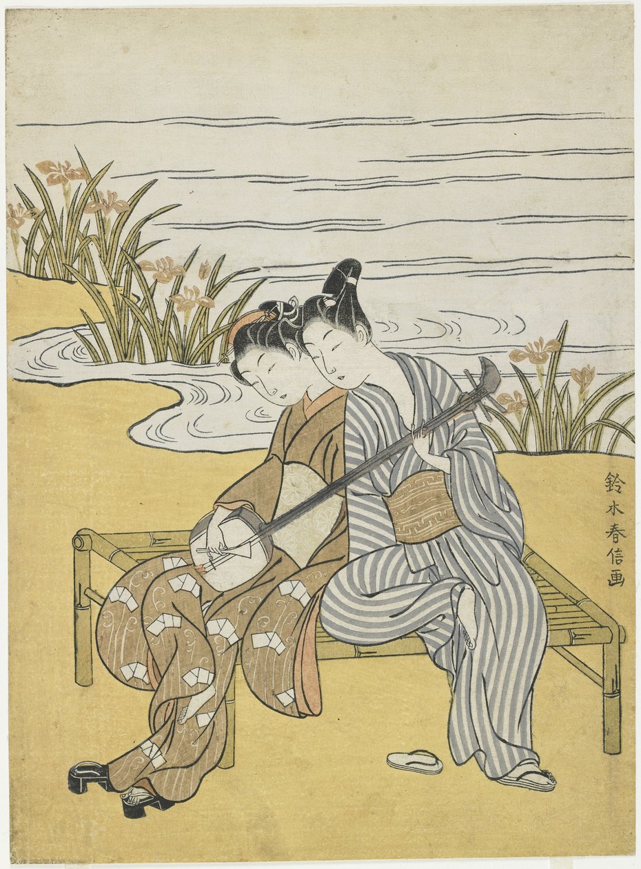 Ugyanazon a shamisenen játszó szerelmesek, mint Xuanzong császár és Yang Guifei mitátéja, 1767 körüli. alkotó: Suzuki Harunobu