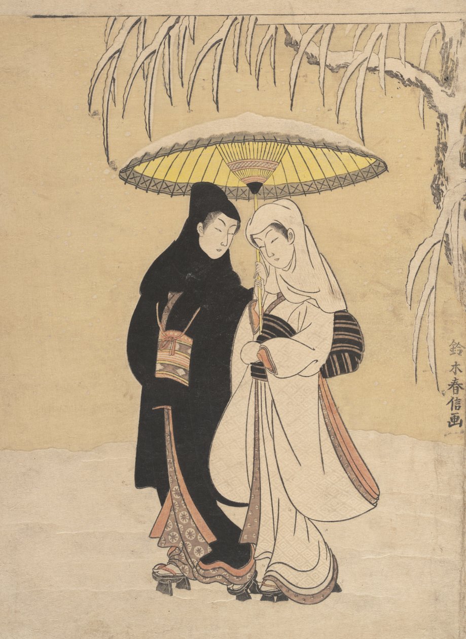Hóvarjúban sétáló szerelmesek és gém, 1764-72., 1764-72. alkotó: Suzuki Harunobu