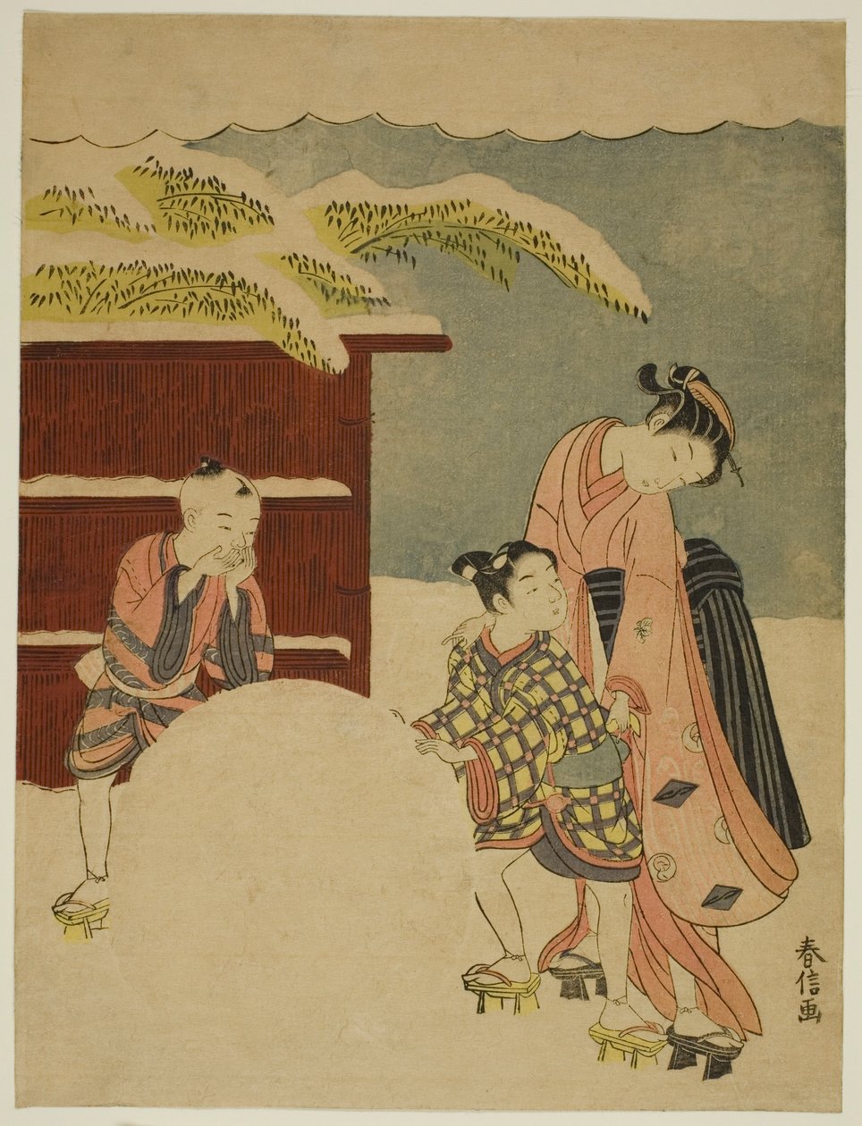 Óriás hógolyó készítése alkotó: Suzuki Harunobu