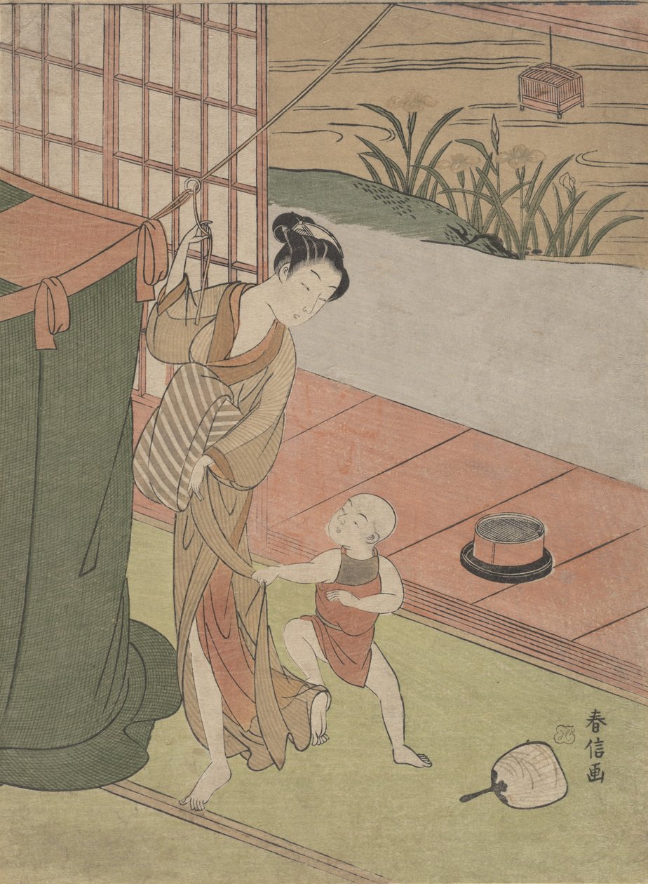 Anya és fia szúnyoghálóval, kb. 1769., kb. 1769. alkotó: Suzuki Harunobu