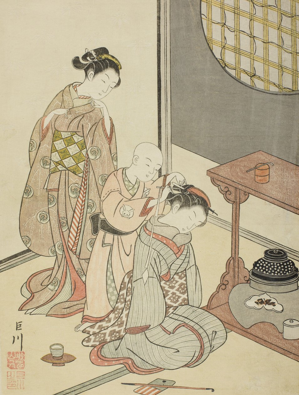 Éjszakai eső a teásállványon alkotó: Suzuki Harunobu