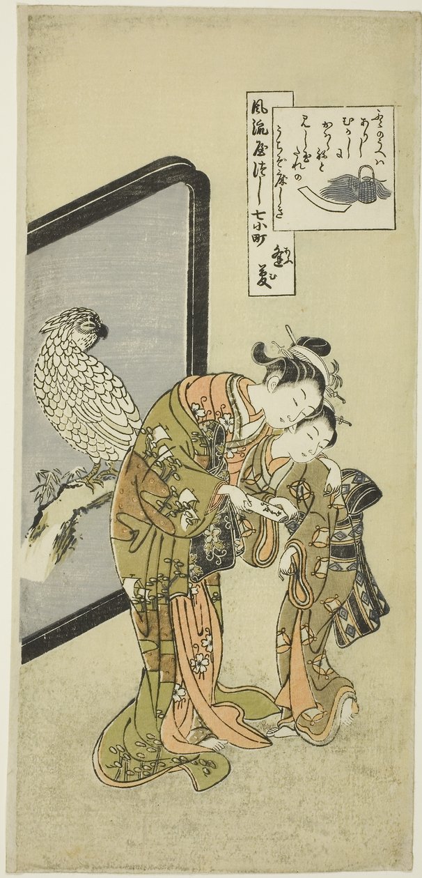 Papagáj Komachi (Omu Komachi), a Komachi hét divatos aspektusa (Furyu yatsushi nana Komachi) sorozatból. alkotó: Suzuki Harunobu
