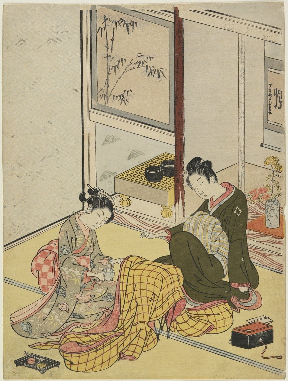 A köntös illatosítása a Négy elegáns időtöltés mitájaként, 1767 ősz (színes fametszet) alkotó: Suzuki Harunobu