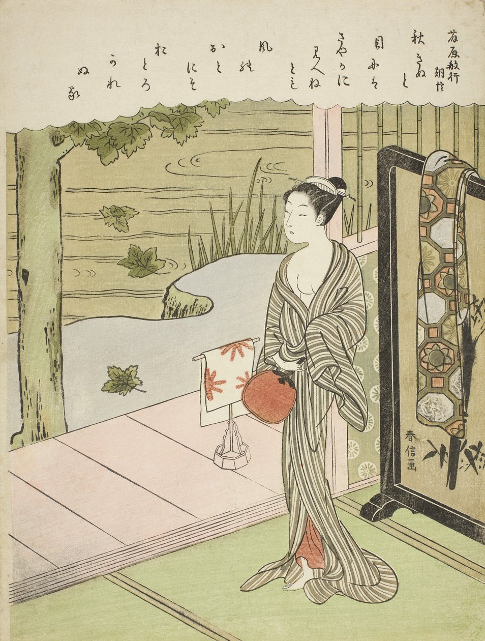 Fujiwara no Toshiyuki verse, a Harminchat halhatatlan költő című sorozatból, 1767-68 körül alkotó: Suzuki Harunobu
