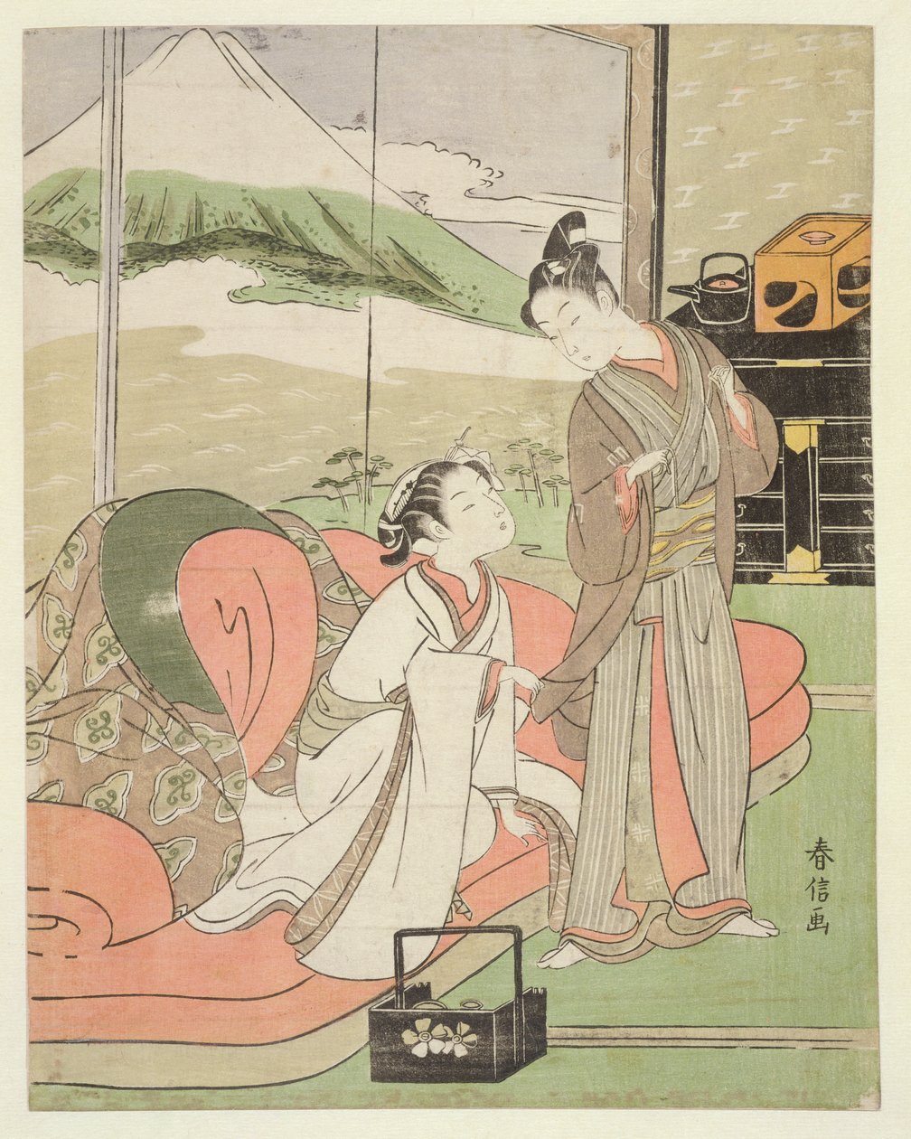 T H Riches 1913. A szerető búcsút vesz egy udvarhölgytől, 1768-1769 körül (fatömbnyomat) alkotó: Suzuki Harunobu