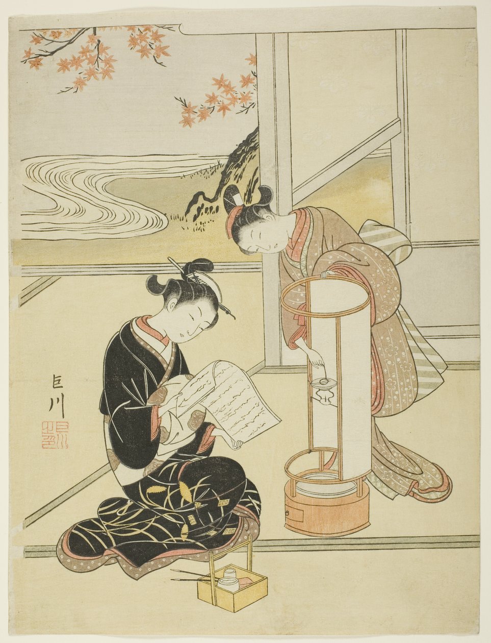 A lámpa esti fénye (Andon no sekisho), a "Nyolc nézet a szalonból (Zashiki hakkei)" sorozatból alkotó: Suzuki Harunobu