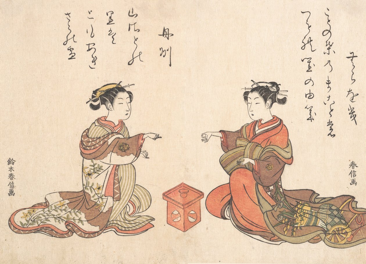 Két lány játssza Kitsume Ken ujjjátékát, 1725-1770, 1725-1770. alkotó: Suzuki Harunobu
