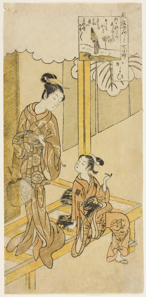 Visiting (Kayoi), from the series "The Seven Fashionable Aspects of Komachi (Furyu yatsushi nana Komachi)" alkotó: Suzuki Harunobu