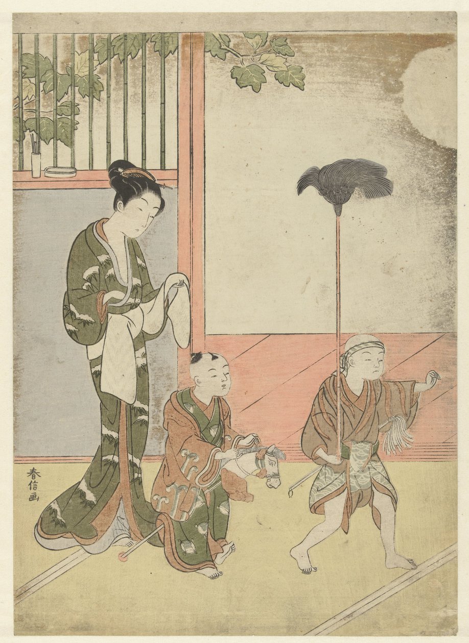 Nő és kisfiúk játszanak alkotó: Suzuki Harunobu