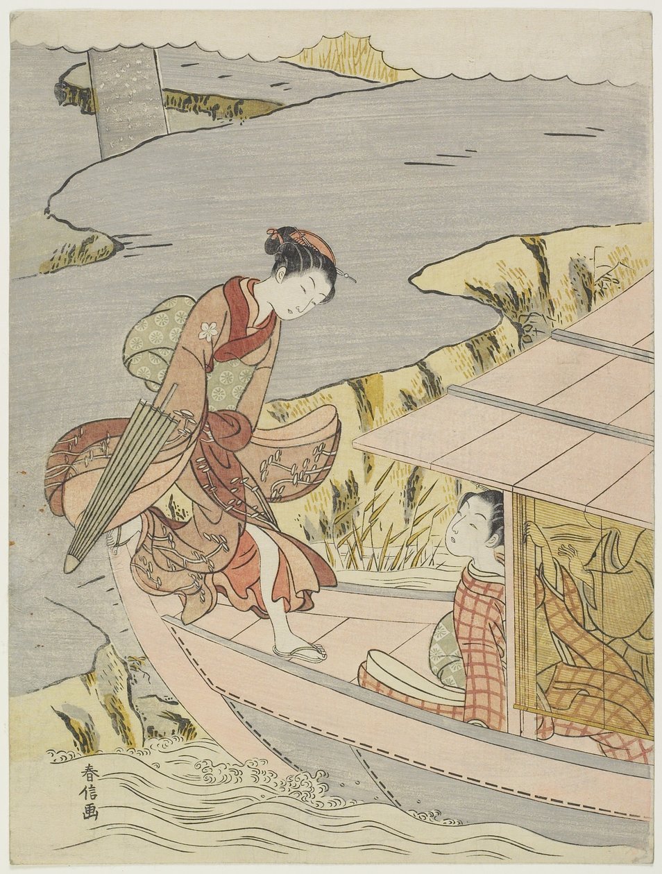Nő csónakba száll, c. 1767 alkotó: Suzuki Harunobu