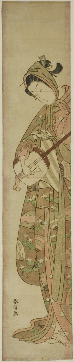 Nő játszik a Shamisenen alkotó: Suzuki Harunobu