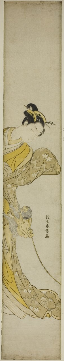 Nő kisállat majommal alkotó: Suzuki Harunobu