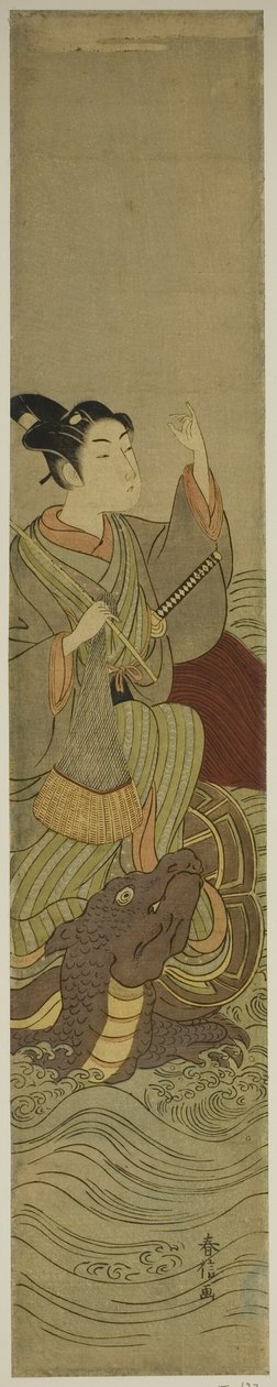 Óriás teknősön lovagló fiatalember (Urasima Taro paródiája) alkotó: Suzuki Harunobu