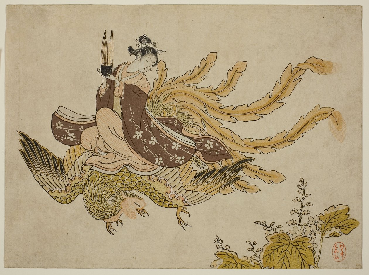 Fiatal nő Phoenixen lovagol alkotó: Suzuki Harunobu