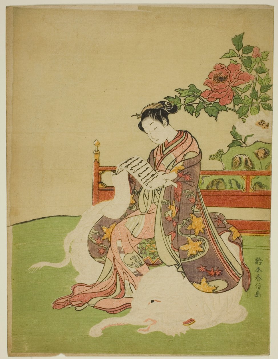 Fiatal nő ül egy fehér elefánton (a Bodhisattva Fugen paródiája) alkotó: Suzuki Harunobu