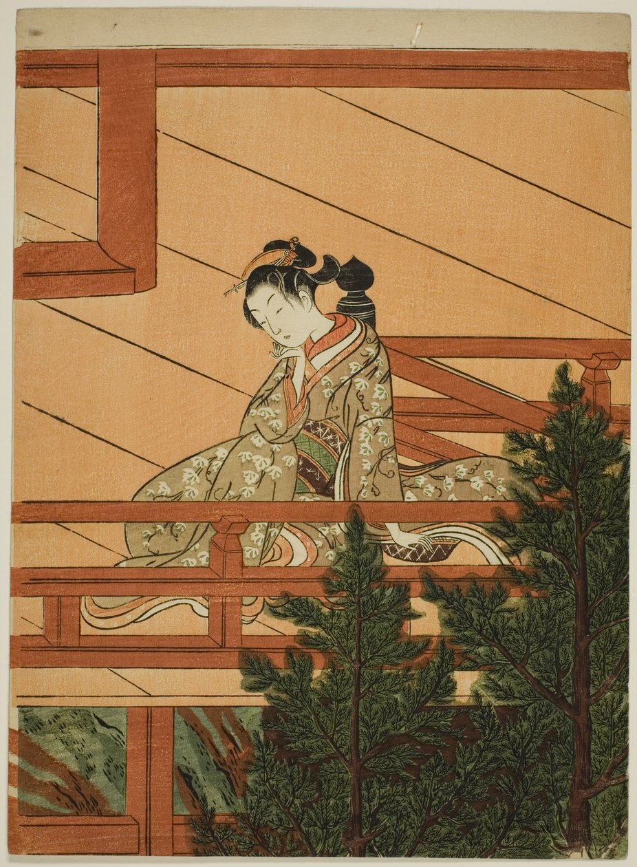 Fiatal nő ül a Kiyomizu-templom erkélyén alkotó: Suzuki Harunobu