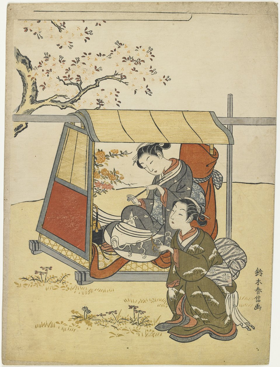 Fiatal nő cseresznyevirágokat néz Lady Nakanokimi mitátájaként, c. 1767 alkotó: Suzuki Harunobu