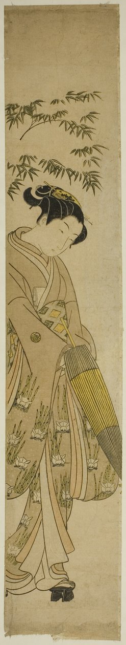 Fiatal nő séta a hóban alkotó: Suzuki Harunobu