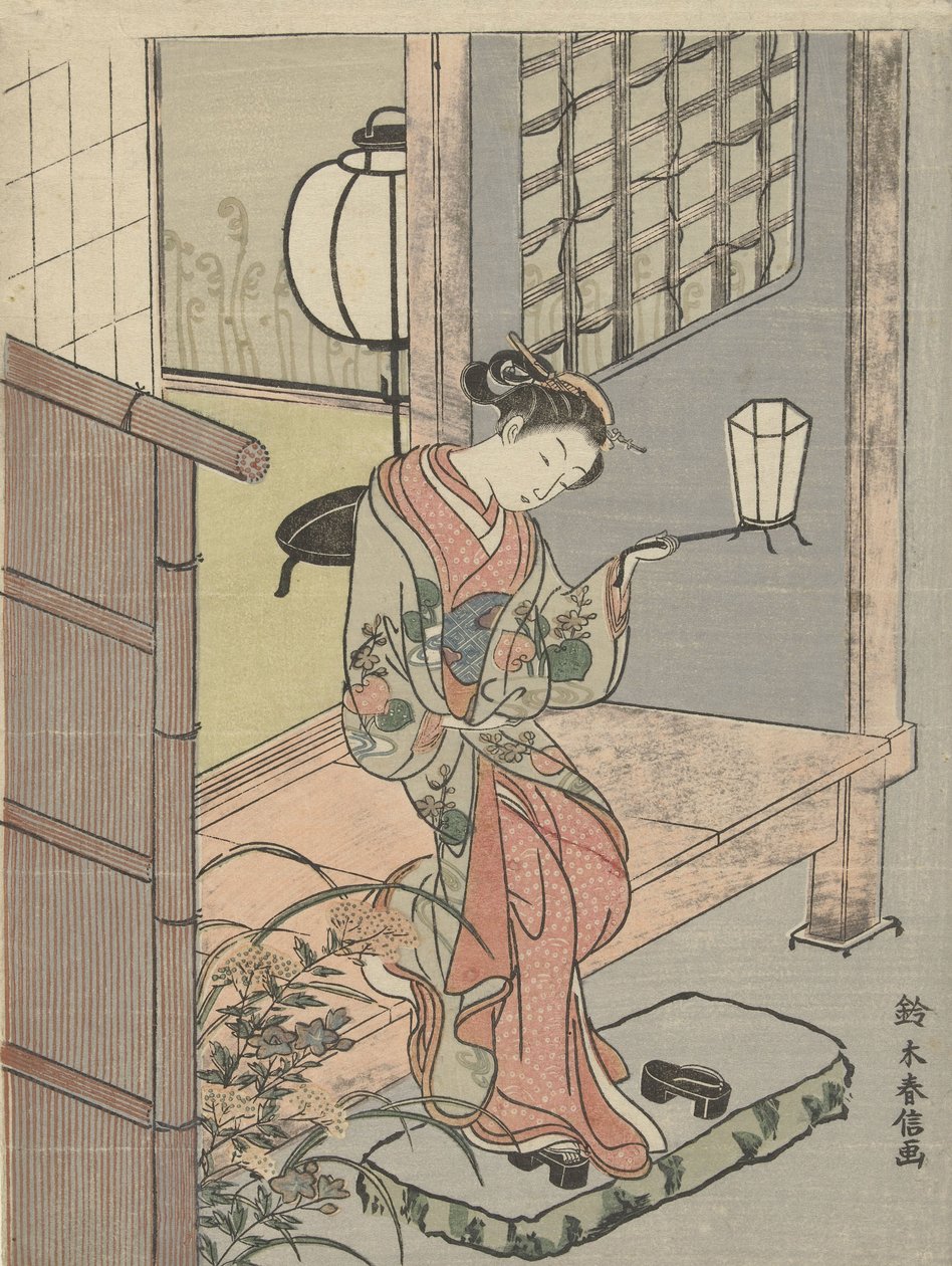 Fiatal nő lámpással, 1765-70 (színes fametszet) alkotó: Suzuki Harunobu