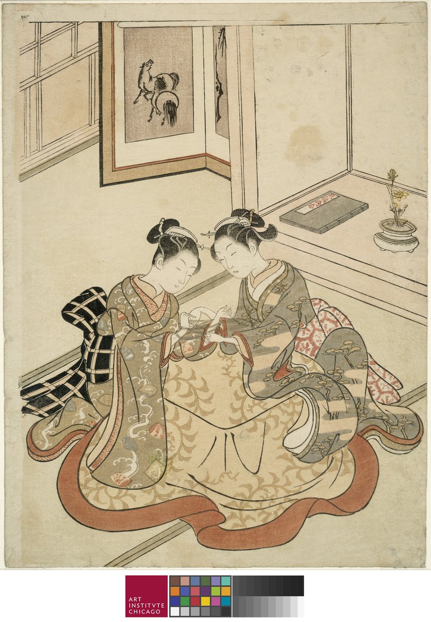 Fiatal nők, akik macska bölcsőjét játszák, 1767-68 körül alkotó: Suzuki Harunobu