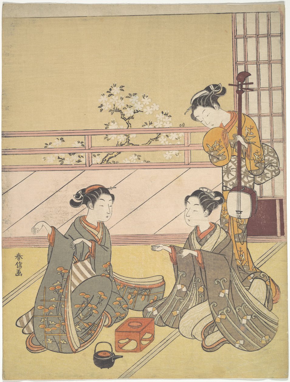 Kitsune-kent játszó fiatal nők (rókajáték) alkotó: Suzuki Harunobu