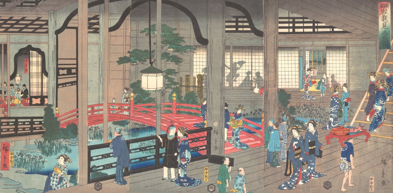 A yokohamai Gankiro teaház belseje, 1861. április. alkotó: Suzuki Hiroshige