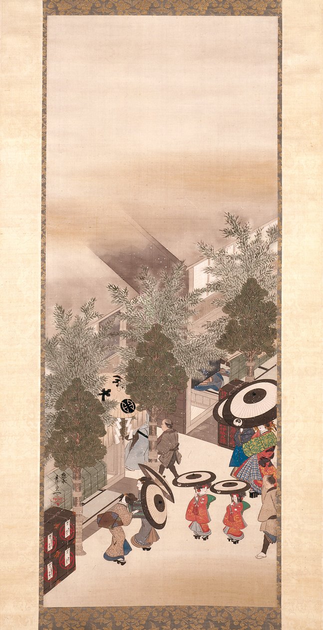 Yoshiwara és Shinagawa (tinta, szín és arany selyemen) alkotó: Suzuki Kiitsu