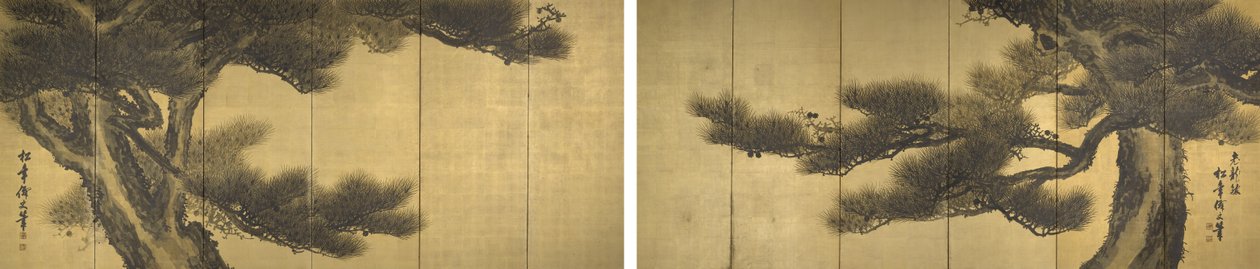 Idős sárkányok (tinta és világos színű arany levélpapíron) alkotó: Suzuki Shōnen