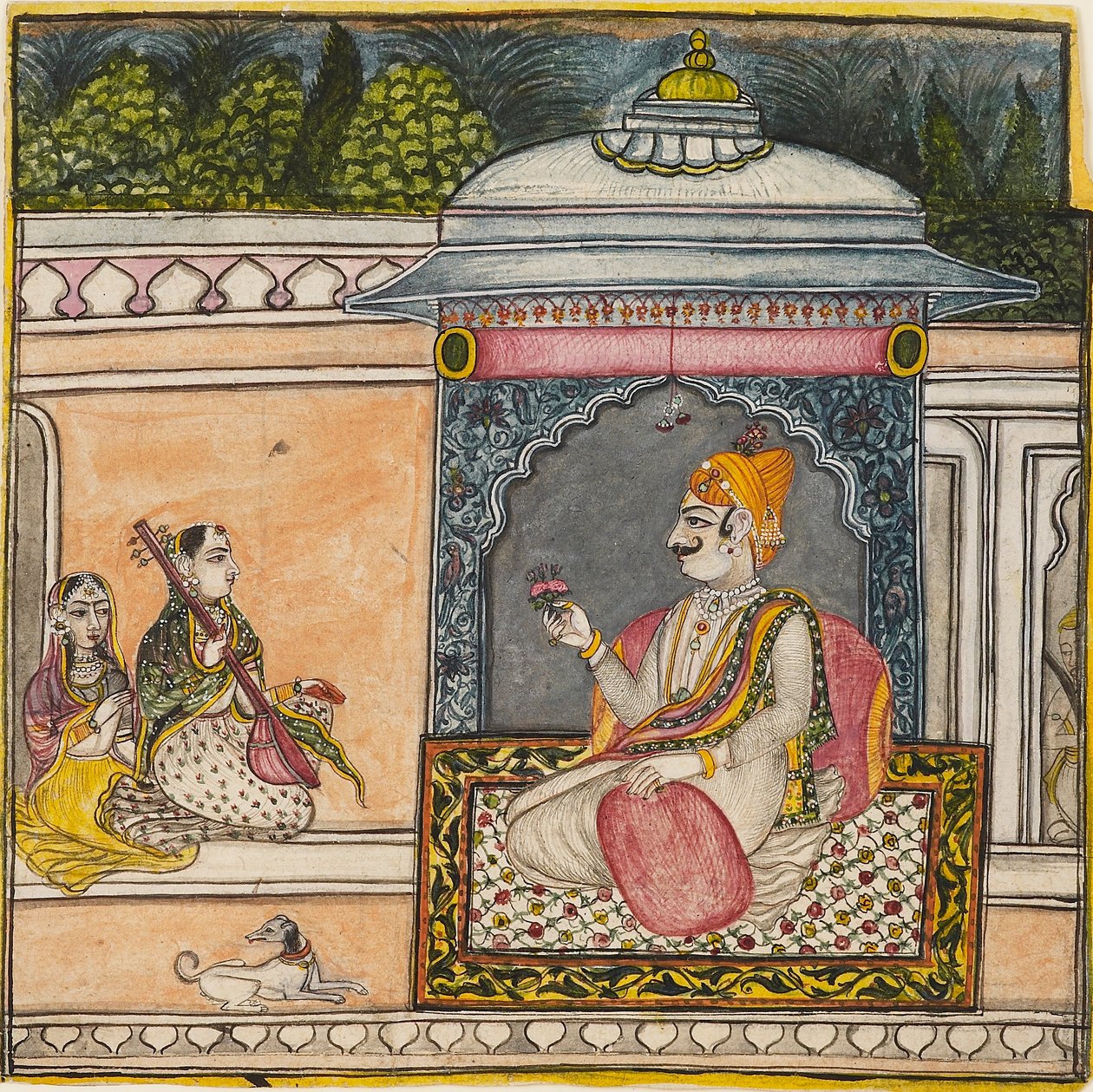 Egy Raja zenét hallgat a teraszon, c1800 alkotó: Svarup Ram