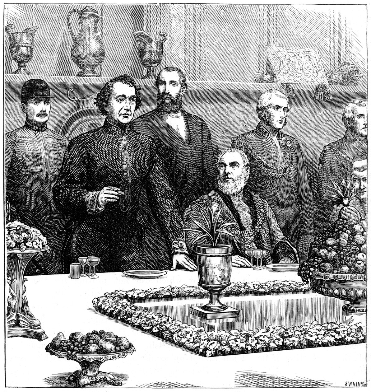 Lord Beaconsfield egy banketten a Guildhallban, 19. század végén, 1900 alkotó: Swain