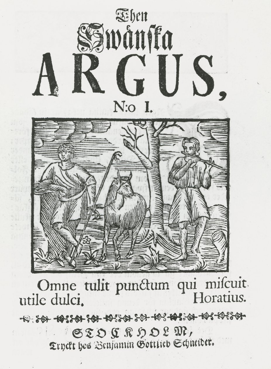 Első szám „Akkor Swänska Argus” alkotó: Swedish School