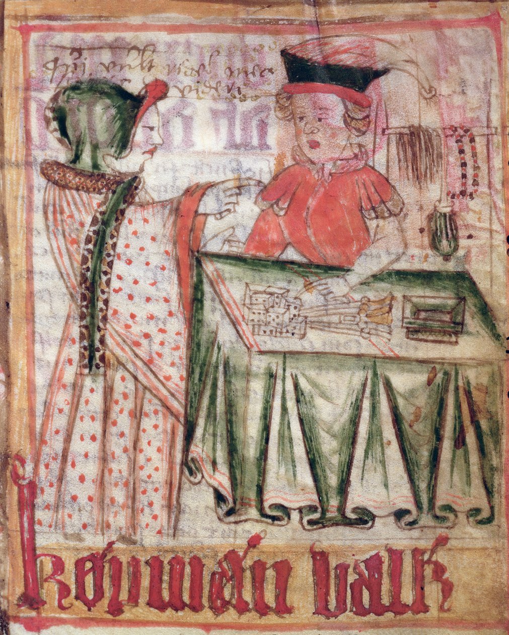Egy üzlet belseje, Magnus Eriksson (1319-64) nemzeti törvénykönyveiből 1450 körül alkotó: Swedish School