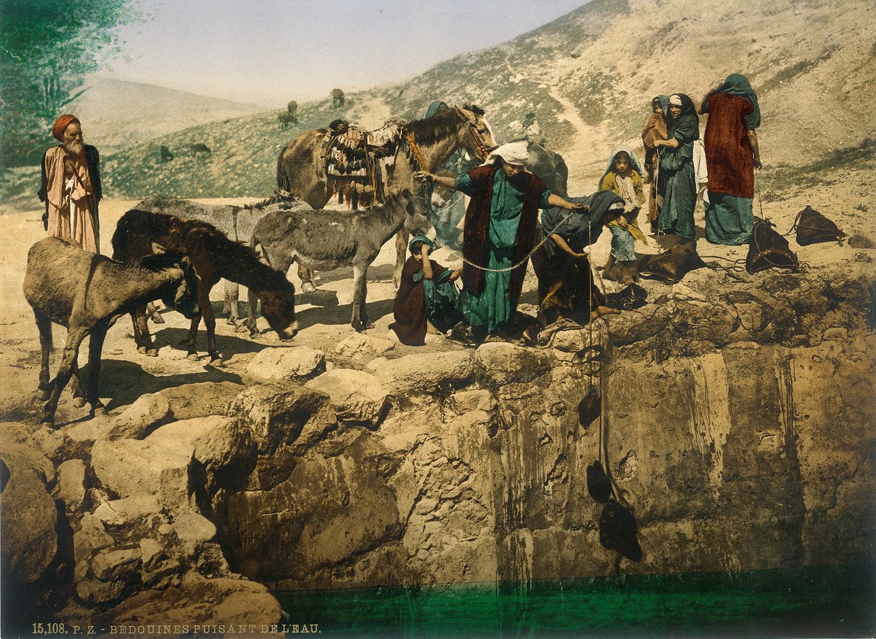 Beduin nők vizet merítenek, 1880-1900 körül (fotokróm) alkotó: Swiss Photographer