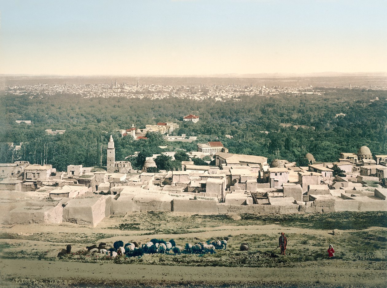 Damaszkusz általános képe, 1880-1900 körül (photochrom) alkotó: Swiss Photographer