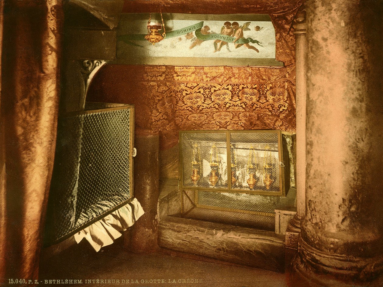 A betlehemi Születés Templom barlangjának belseje, 1880-1900 körül (photochrom) 88:photokróm nyomat, a Photochrom Co., Zürich; alkotó: Swiss Photographer