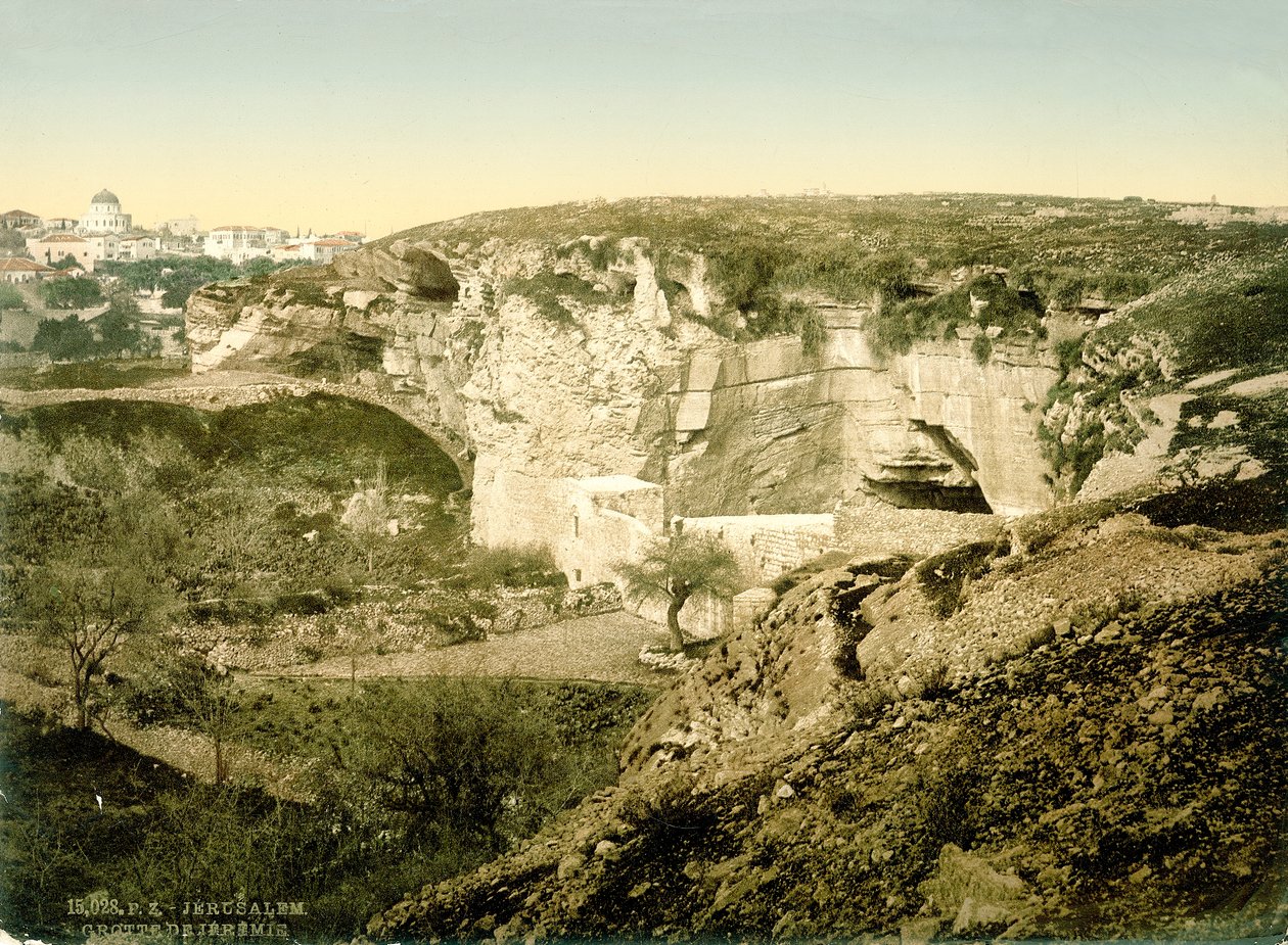 Jeremiahs Grotto, Jeruzsálem, 1880-1900 körül (photochrom) alkotó: Swiss Photographer